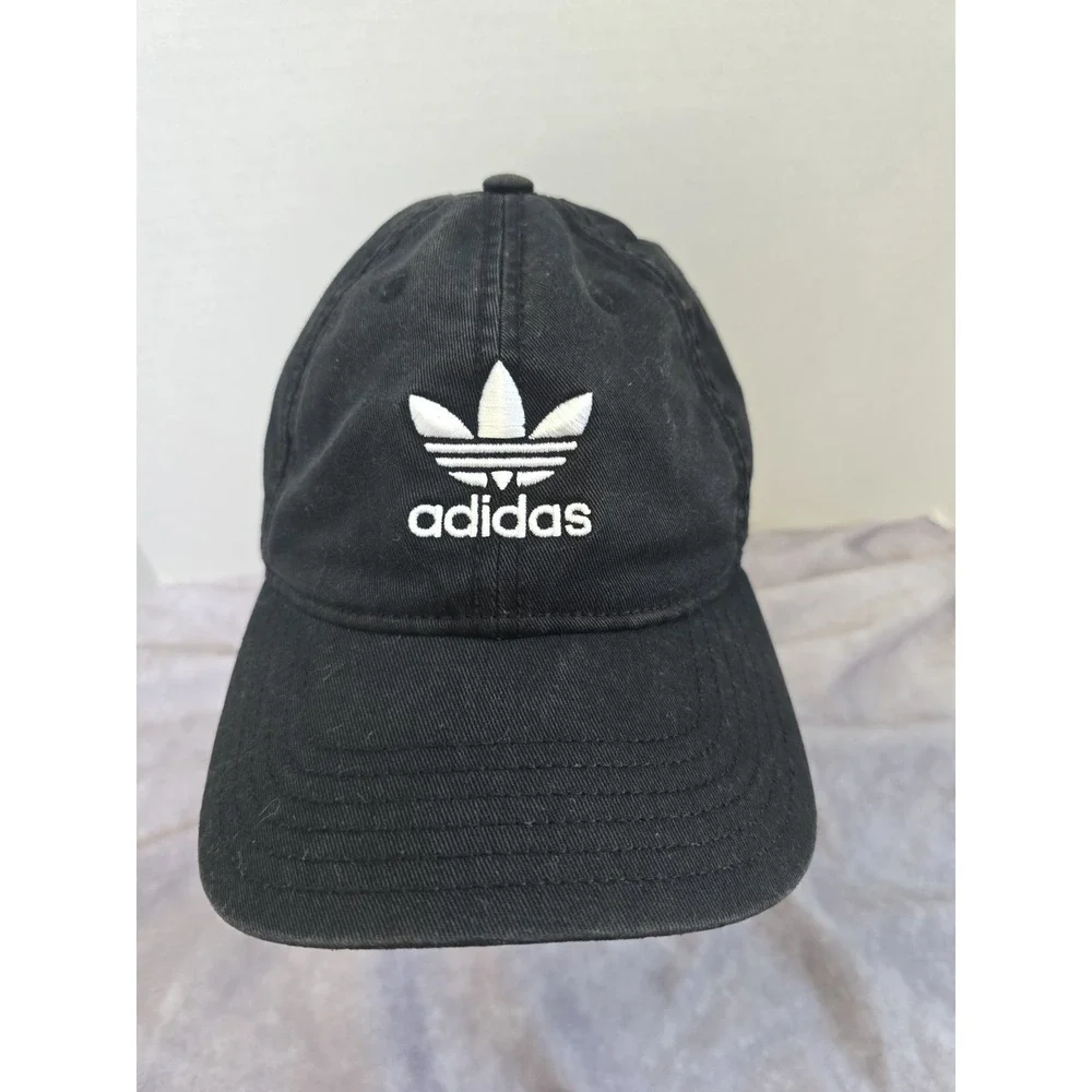 Adidas Baseball Cap Black Solid Trefoil Logo Adjustable Unisex Adults One Size